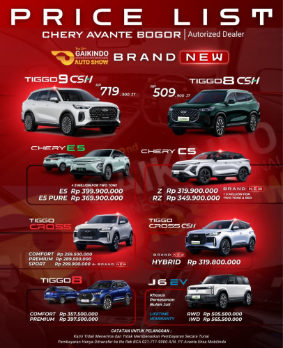 Pricelist Harga Chery tambunutara 2025